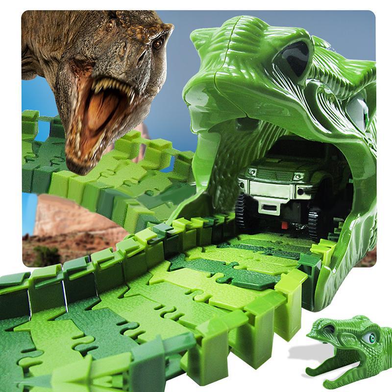 153 Uds dinosaurio eléctrico Rail Car Track Racing Toy Set Bend Flexible Race Track Flash Light Car juguetes educativos para niños regalo