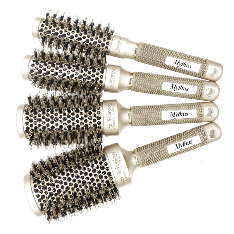 Mythus Professional Nano Technology Ceramic Ionic Hair Round Brush Boar Bristle Antistatic Heat Resistant Hair Curling Brushes