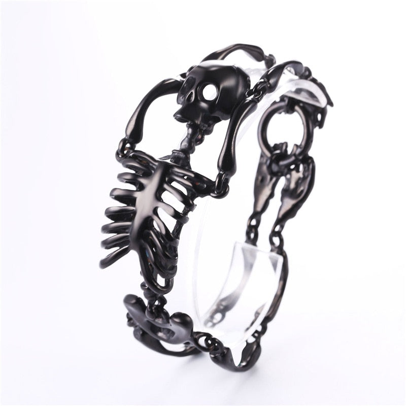 U7 Gothic Skull Bracelet for Men Stainless Steel Steampunk Heavy Skeleton Wristband Chains Halloween Party Accessories