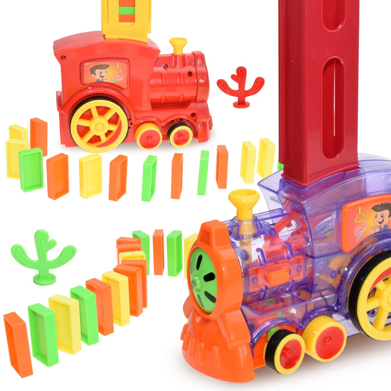 Juego de coches de tren de dominó para niños, luz de sonido, colocación automática de dominó, bloques de dominó coloridos, juego educativo, juguete para regalo DIY