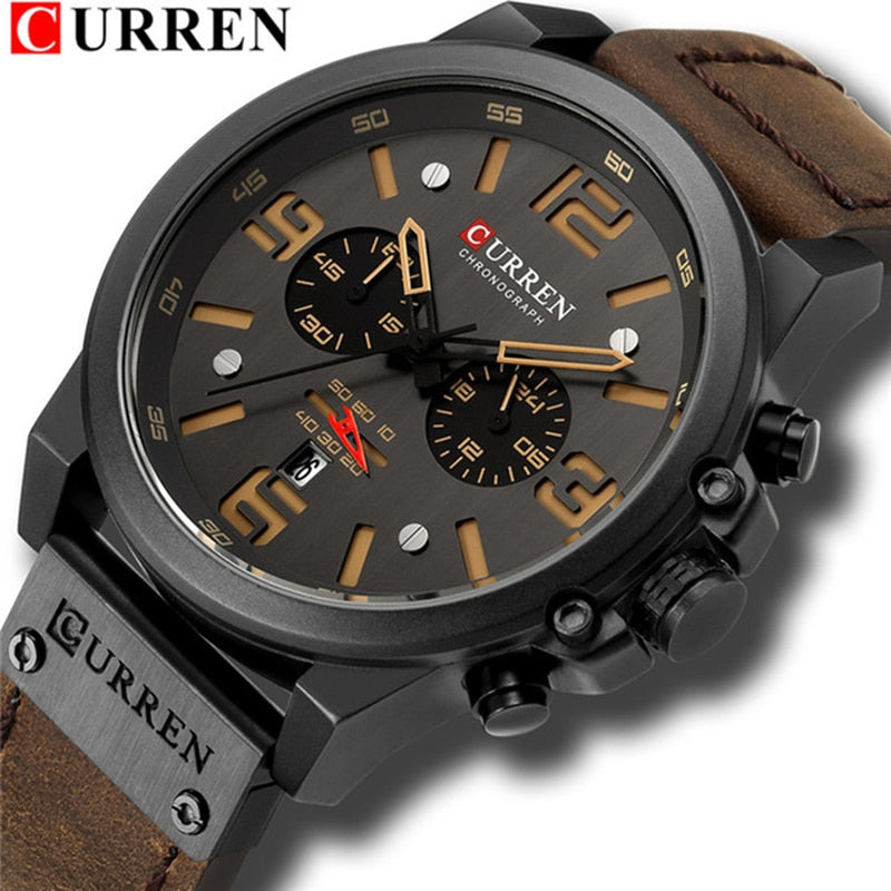 CURREN Top Luxury Brand Men&#39;s Military Waterproof Leather Sport Quartz Watches Chronograph Date Fashion Casual Men&#39;s Clock 8314