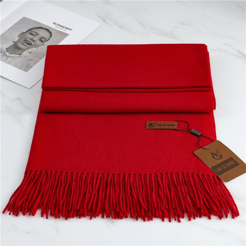 2022 Winter Cashmere Scarf Women Thick Warm Pashmina Shawls Wraps Solid Color Tassel Lady Blanket Echarpe Bufanda Hijab