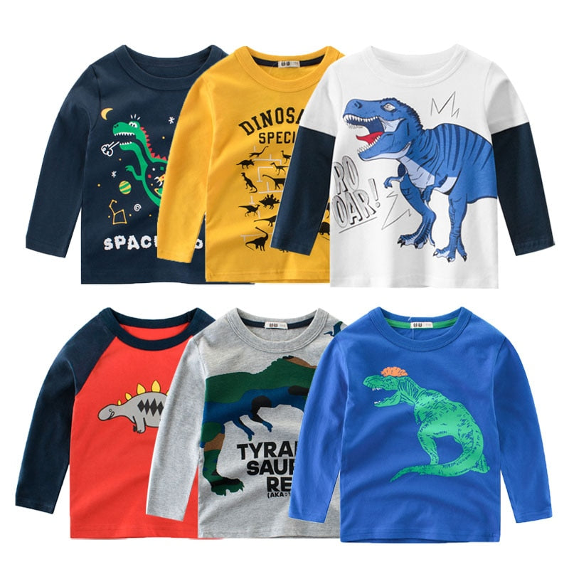 95%COTTON Boys T Shirts Spring Autumn Long Sleeve Tops Kids Dinosaur Sweatshirt Children Boy Shirts Clothing Boys Clothes