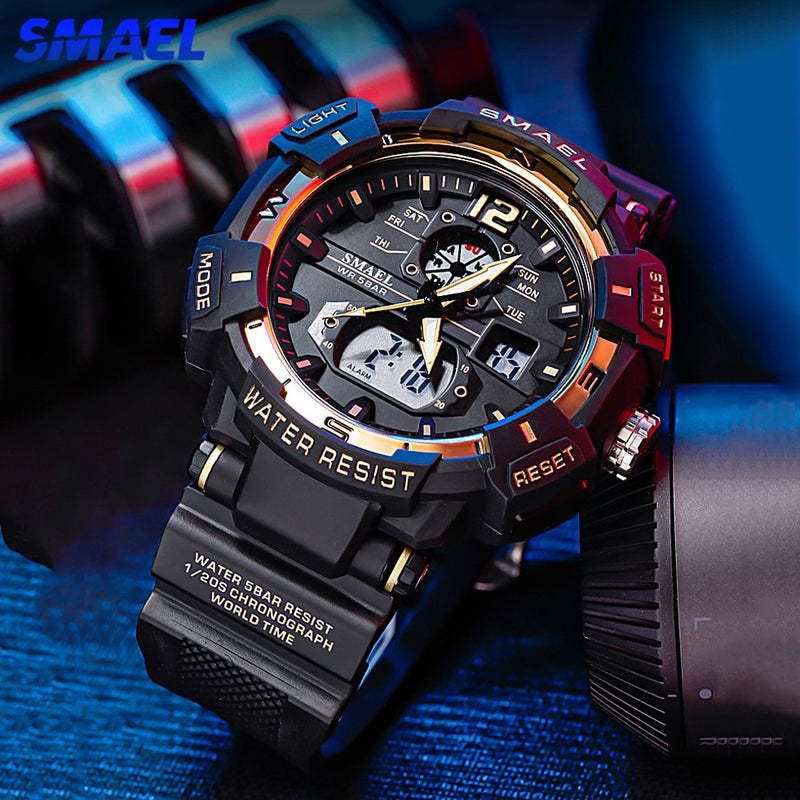 SMAEL Sport Watch Men Big Dial LED Digital Quartz Wrist Watches Men&