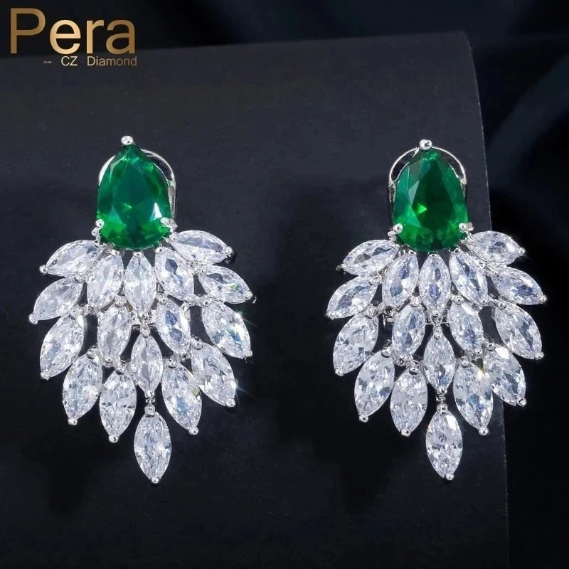 Pera Hochwertige handgemachte Vintage Frauen Party Jewerly Bohemian Style Big Green Stone Drop Ohrringe mit Zirkonia E053