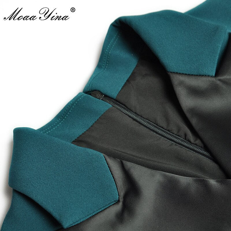 MoaaYina Fashion Runway dress Spring Women Dress Notched collar Long sleeve Lace Belte Patchwork Office Lady Slim Dresses