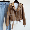 ZQLZ Frühling Herbst Damen Motorrad Lederjacken Frauen 2022 Umlegekragen Reißverschluss Schlank Schwarz Moto Biker Jacke Weiblich