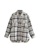 New Autumn Winter Women Jacket Checked Coat Long Sleeves Oversized Thicken Casual Fashion Women Coats Tops