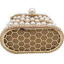 Boutique De FGG Pearl Beaded Evening Bucket Clutch Bag Women Luxury Rhinestone Shoulder Bag Party Purse Ladies Diamond Handbags