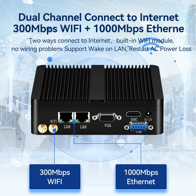 XCY Fanless Mini Pc Intel Celeron J1900 J2900 Windows 10 7 Linux Thin Client Minipc Pfsense Micro 2 Lan Port Desktop Computer PC