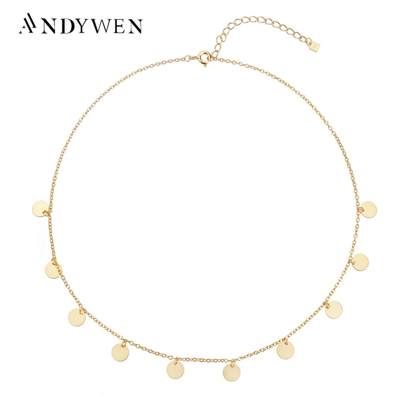 ANDYWEN 925 Sterling Silver Gold Several Coins Pendant Charm Choker Necklace Chain Women European Luxury Fashion Fine Jewelry