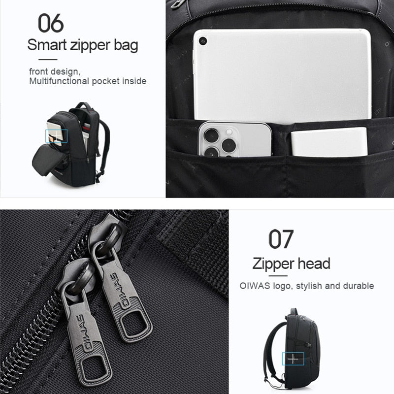 OIWAS Travel Multifunction Backpack Fashion Zipper Open Bag Men&