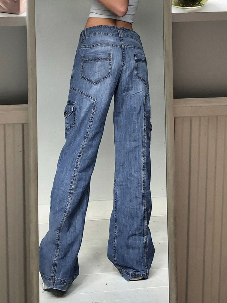 HEYounGIRL Boyfriend Vintage High WaistJeans para mujer Harajuku Casual Baggy Pants Capris Pockets Blue Denim Pantalones otoño