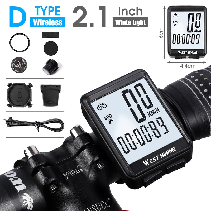 WEST BIKING Cycling Speedometer Digital Large Screen Waterproof LCD Backlight Wireless and Wired Bike Odometer Bicycle Computer