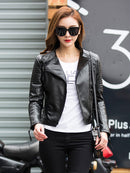 Fitaylor Frühling Herbst Frauen Punk Lederjacke PU Kunstlederjacken Basic Bomber Leder Motorrad Schwarz Mantel