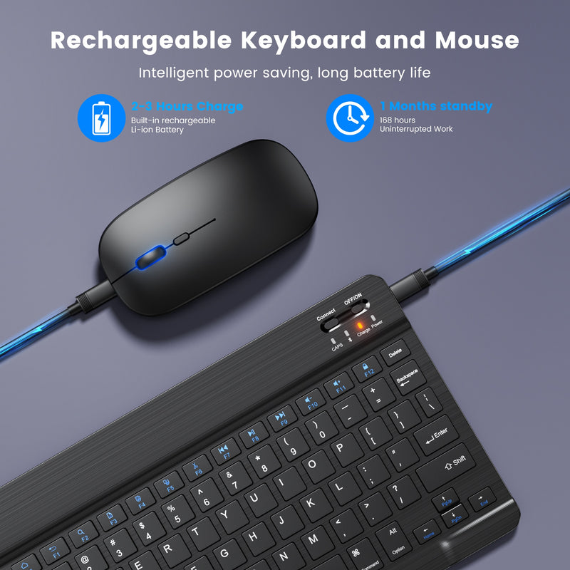 Kabellose Tastatur und Maus Wiederaufladbare spanische Bluetooth-Tastatur mit Maus Russische Tastatur für PC-Tablet-Telefone