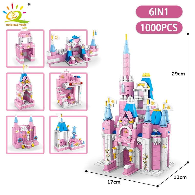 HUIQIBAO Friends Ice Castle Princess Queen Building Blocks Modular Bricks Set for Girls House Palace Children Construction Toys