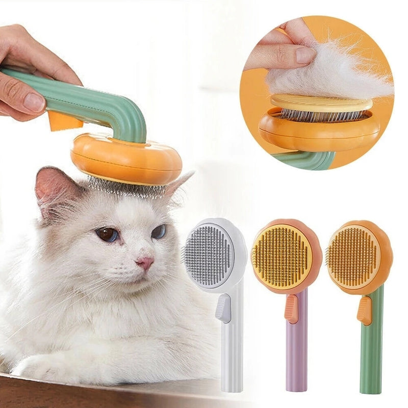 Peine de cepillo para gatos y calabazas para el cuidado de mascotas, elimina las capas inferiores sueltas, cepillo para quitar el pelo enredado, autolimpieza para el pelo de mascotas