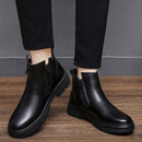 Man Winter Chelsea Boots Fur Warm Male Casual Genuine Leather Shoes Designer Men's Dress Boot Handmade Zipper Business Footwear