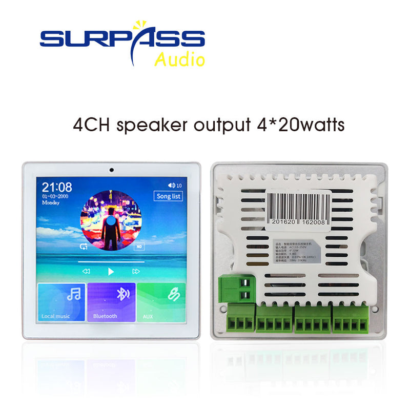 Smart Home Audio 4-Kanal-Wireless-Bluetooth-In-Wand-Verstärker-Touchscreen, Unterputz-Radio, USB-TF-Kartenleistung für Lautsprecher