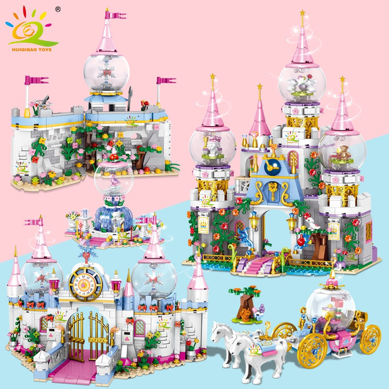 HUIQIBAO Friends Ice Castle Princess Queen Building Blocks Modular Bricks Set for Girls House Palace Children Construction Toys