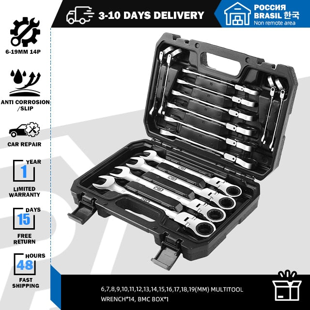 PROSTORMER 14pcs Keys Set Multitool Wrench Ratchet Spanners Set Hand Tool Wrench Set Universal Wrench Tool Car Repair Tools