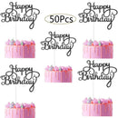 50Pcs Happy Birthday Cake Toppers Glitter Cardstock Baby Shower Kids Party Favors Decorations Cake Decoration Supplies
