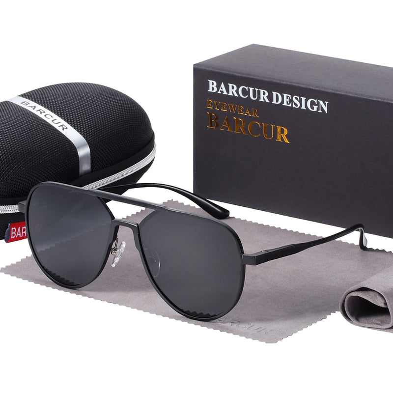 Barcur Oversize-Aluminium-Sonnenbrille Herren polarisiert Trending Styles Sonnenbrille Herren Antireflex-Oculos mit Box-Geschenk