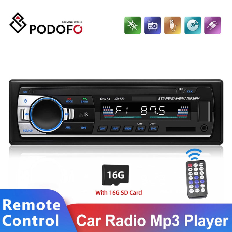 Podofo Autoradio Stereo Player Digital Bluetooth MP3 Player JSD-520 60Wx4 FM Audio Stereo Musik USB/SD mit In Dash AUX Eingang