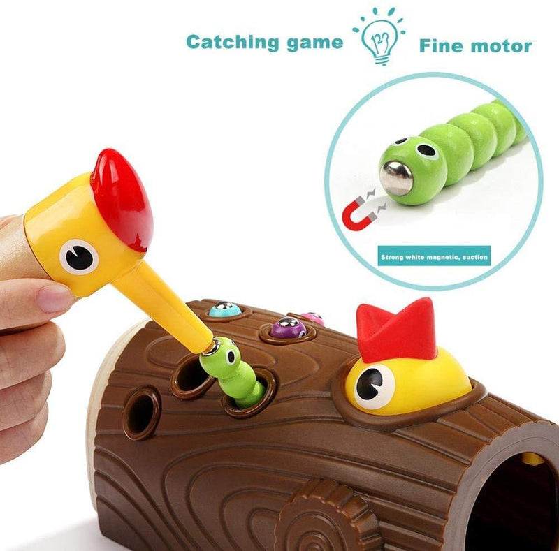 Montessori STEM Educational toys for children wooden toys Woodpecker catching bugs with Magnet fishing New Year gift for boys