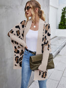 Fitshinling Fuzzy Leopard Long Cardigan Female Bohemian Slim Fledermausärmel Übergroße Pullover Cardiagns für Frauen Wintermantel