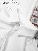 Bclout Casual Crop Top Frauen Blusen Mode Umlegekragen Weißes Hemd Aufflackernhülse Bluse Weibliche Herbst Sexy Tops Frau 2022