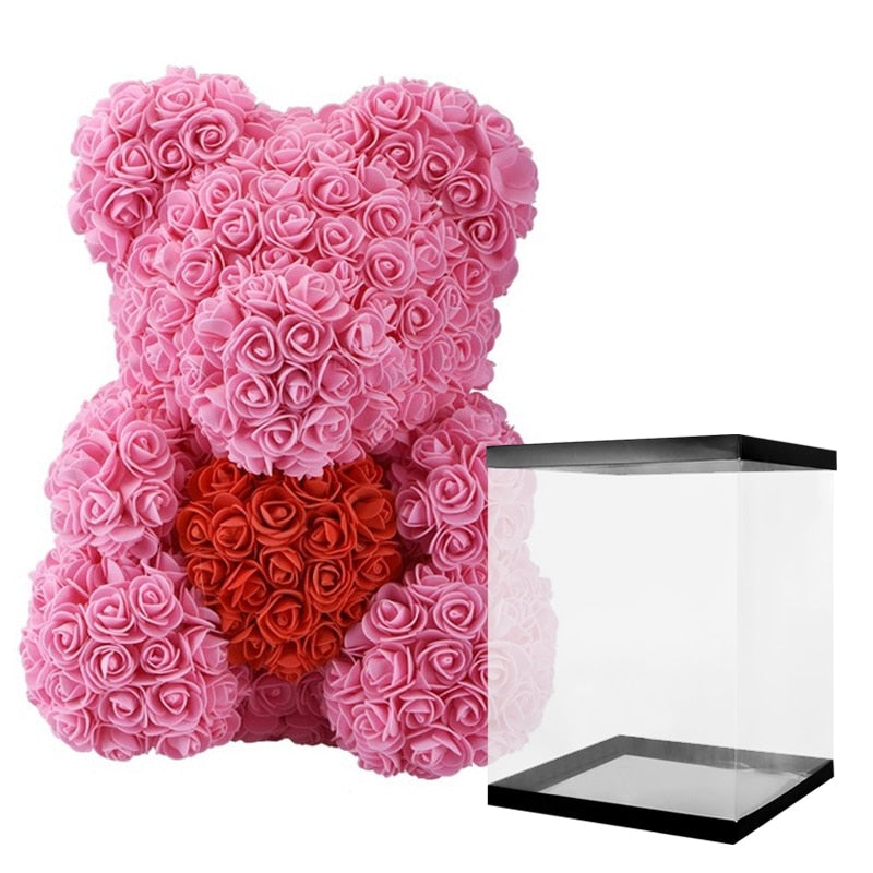 Gifts for Mom Rose Bear 25Cm/40Cm Artificial Flowers Rose Teddy Bear Wedding Anniversary Birthday Gifts for Her Girlfriend Women