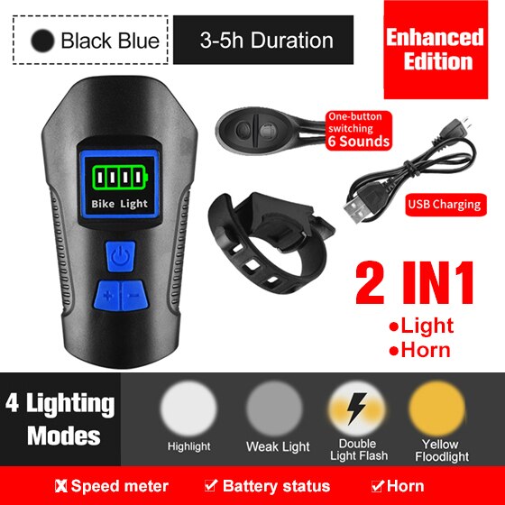 Fahrradlicht USB wiederaufladbare Fahrrad Kilometerzähler Frontlicht Taschenlampe mit Computer LCD Tachometer Radfahren Kopf Laterne Hupe