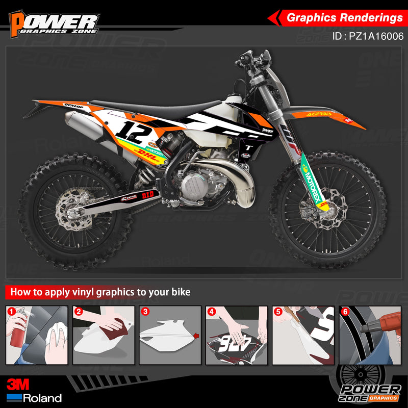 PowerZone Custom Team Graphics Backgrounds Decals 3M Sticker Kit für KTM SX SXF MX 16–18 EXC XCW Enduro 17–19 125 bis 500 cc 06