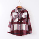 Autumn Winter Plaid Jackets Wool Blend Coat Fashion Button Thick Vintage Casual Office Warm Overshirt Ladies Outwear Chic Tops