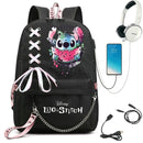 Disney Kawaii Stitch Bag Zipper USB Charging Mochila Capacity Backpack Women Kpop School Bags for Teenage Girls Students