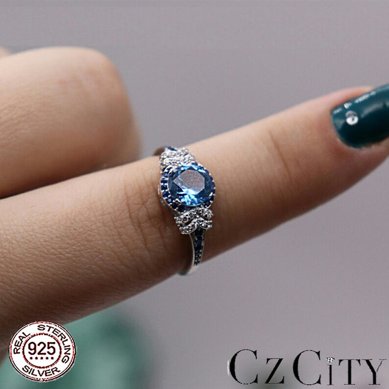 CZCITY Big Pure 925 Sterling Silver Sapphire Gemstone Rings for Women Fine Jewelry Luxury Engagement & Wedding accessories Gifts