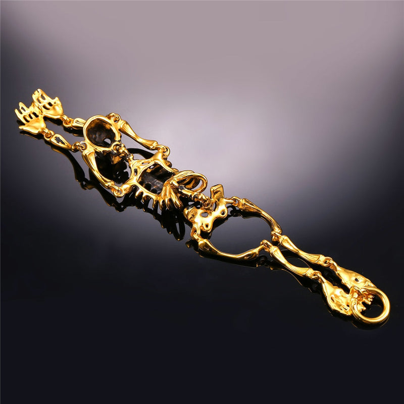 Pulsera de calavera gótica U7 para hombre, pulsera de esqueleto pesado Steampunk de acero inoxidable, cadenas, accesorios para fiesta de Halloween