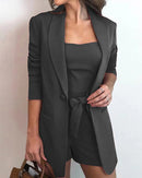 Frauen eleganter Blazer Sets Herbst formelle Bürodame OL Shorts Top Sets Solide Top &amp; Blazer Mantel &amp; Shorts Sets
