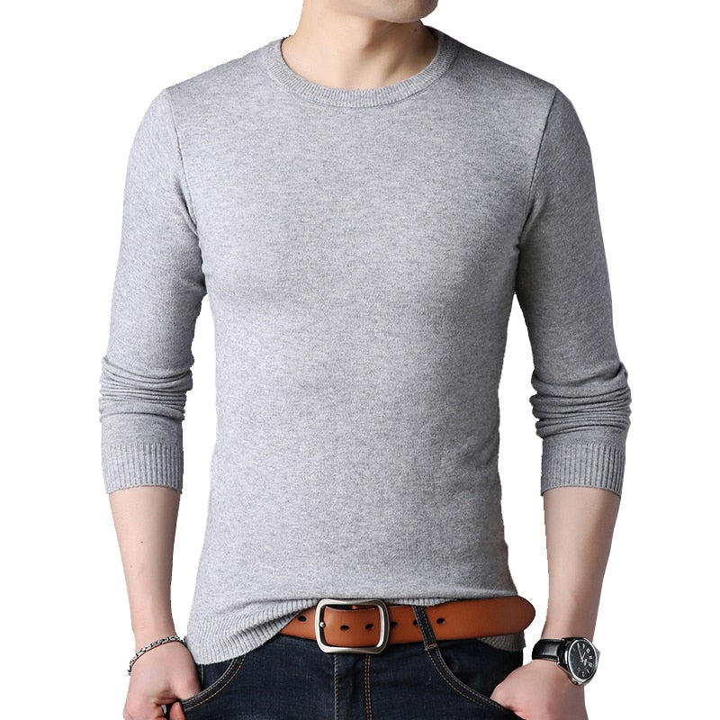 BROWON Marke Männer Herbst Pullover Herren Langarm Oansatz Slims Pullover Männlich Einfarbig Business Weißer Pullover Übergröße M-4XL