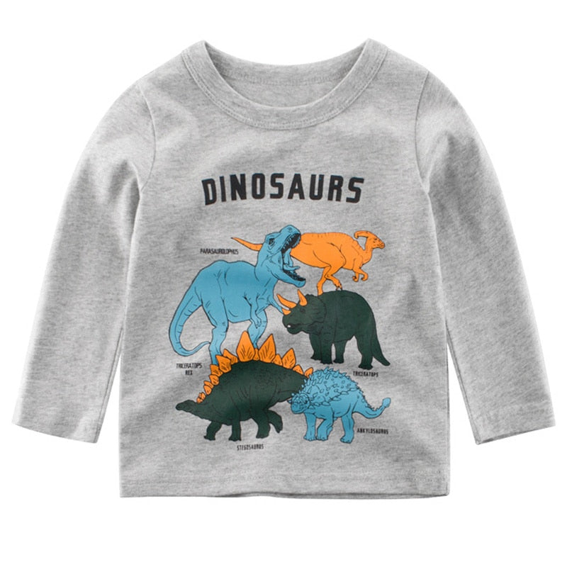 Camisetas de algodón 95% para niños, camisetas de manga larga para primavera y otoño, sudadera de dinosaurio para niños, camisas para niños, ropa para niños