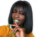 Glueless Short Human Hair Perücken mit Pony BEAUDIVA doheroine Blond Gelb Lila Brasilianisches glattes Haar Blonde kurze Bob-Perücken