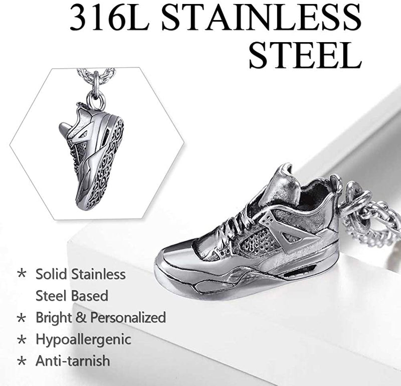 U7 Sport Shoe Necklace Stainless Steel Running Shoe Pendant Necklace Gift for Runner Steampunk Men Punk Jewelry Gifts P1186