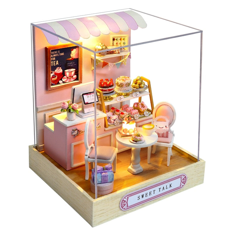 Cutebee DIY Dollhouse Kit Japanisches Gebäude Miniatur-Puppenhäuser aus Holz mit Möbel-LED-Leuchten für Kindergeburtstagsgeschenk