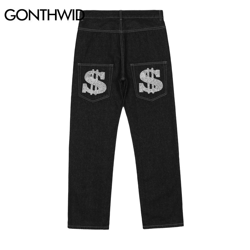 Hip Hop Mens Gothic Jeans Streetwear Graphic Print Black Punk Baggy Denim Pants 2023 Harajuku Fashion Casual Loose Trousers Male