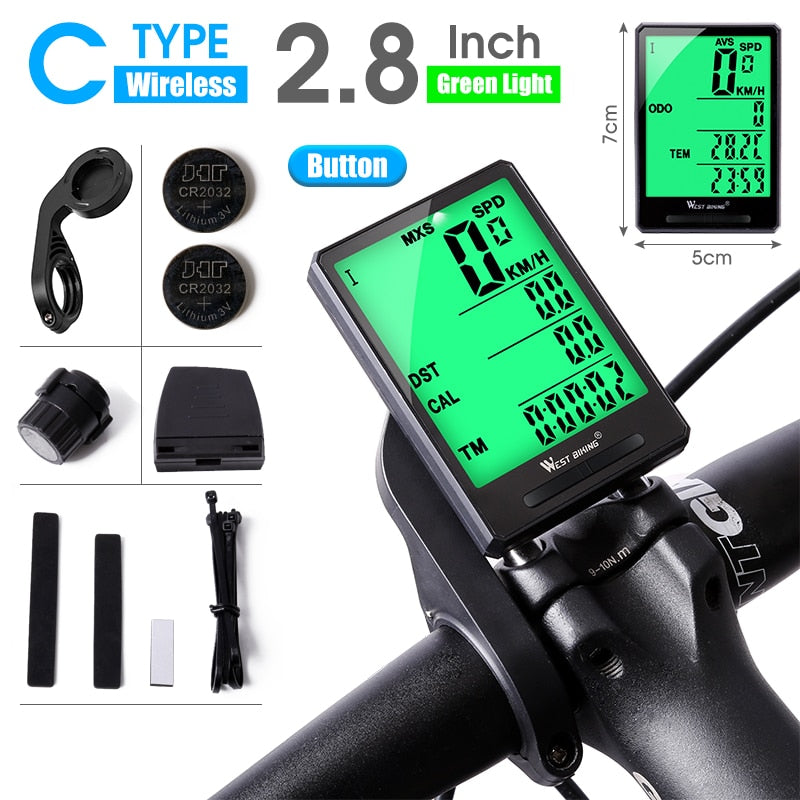 WEST BIKING Cycling Speedometer Digital Large Screen Waterproof LCD Backlight Wireless and Wired Bike Odometer Bicycle Computer