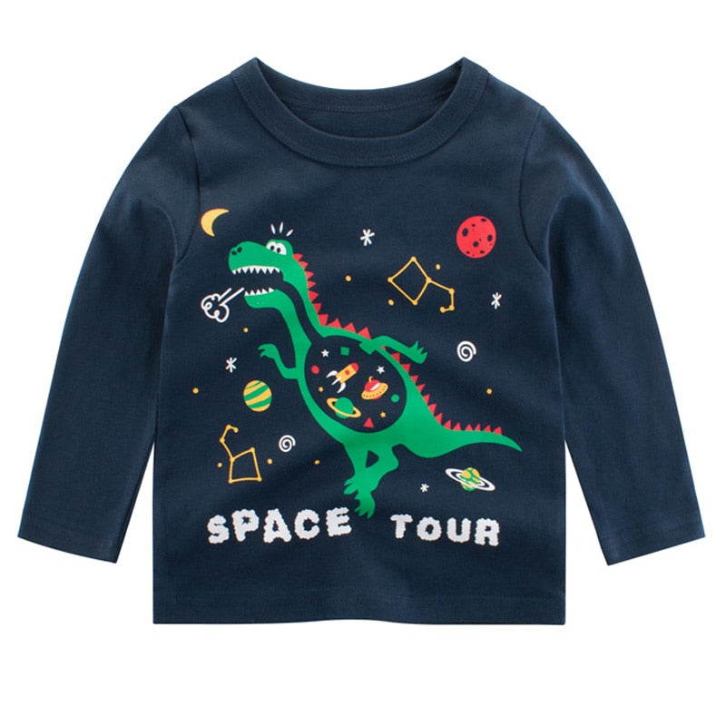 95%COTTON Boys T Shirts Spring Autumn Long Sleeve Tops Kids Dinosaur Sweatshirt Children Boy Shirts Clothing Boys Clothes