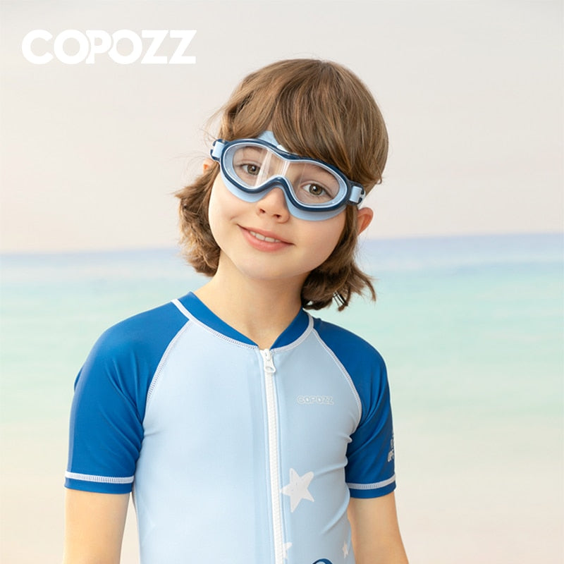 COPOZZ Kids Swim Goggles Anti Fog Waterproof Children Teenagers Big Frame Swimming Eyewear Boy Girl One-piece Swim Glasses