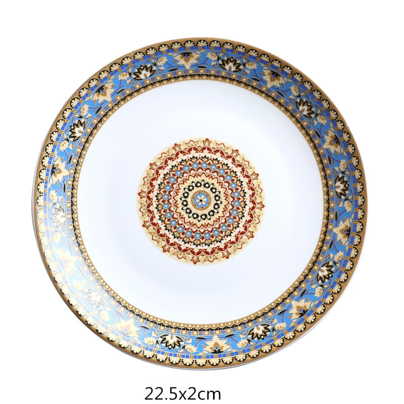 European-style ceramic tableware bohemian flat plate home plate hand-painted plates shallow dish and dessert creative pattern